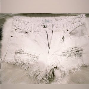 White distressed shorts